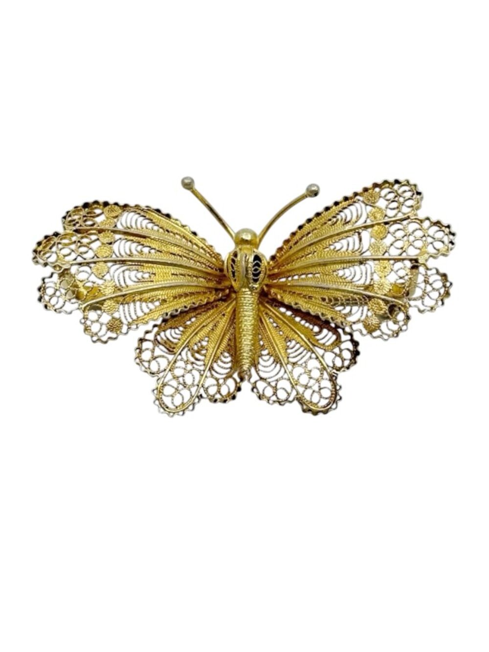 Vintage Gold over 800 Silver filigree butterfly brooch - GM1255
